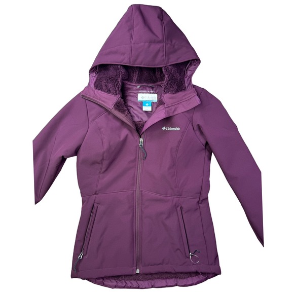 Columbia Womens Softshell Fleece Lined Hooded Jacket Omni-Wind Purple Small - Picture 3 of 13
